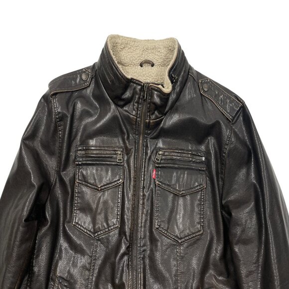 Levi's Aviator Bomber Moto Racer Faux Leather Sherpa Lined Jacket Men's XL - Picture 3 of 11